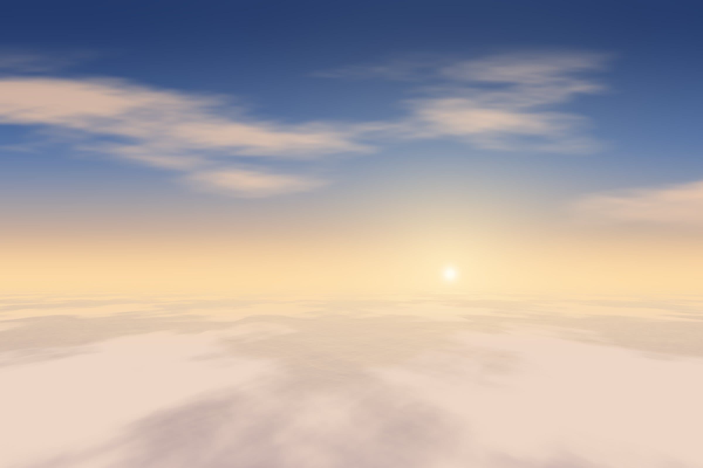 Golden sky above the clouds, seen through an aircraft window